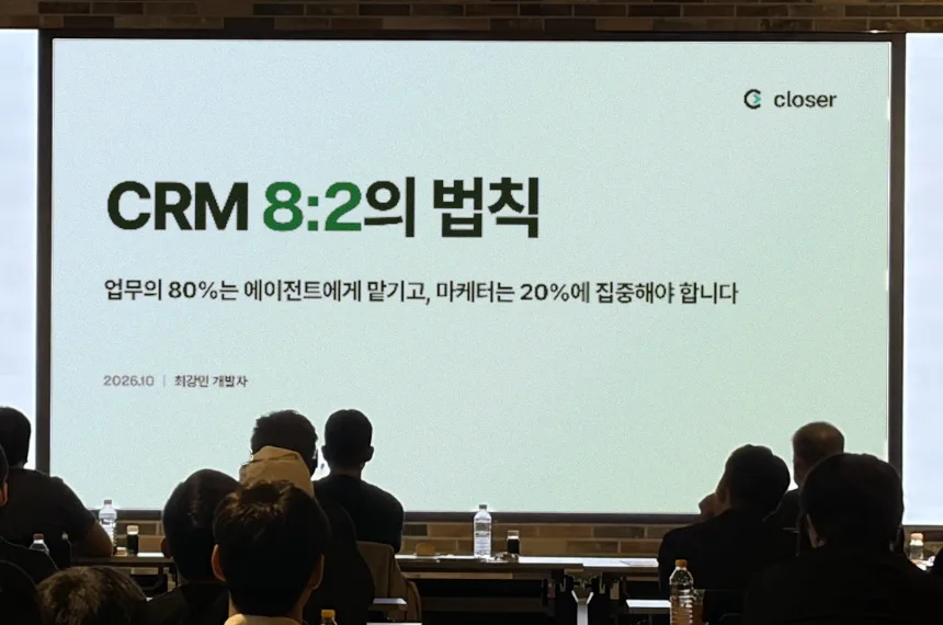 발표 화면에 띄운 'CRM 8:2의 법칙' 장표